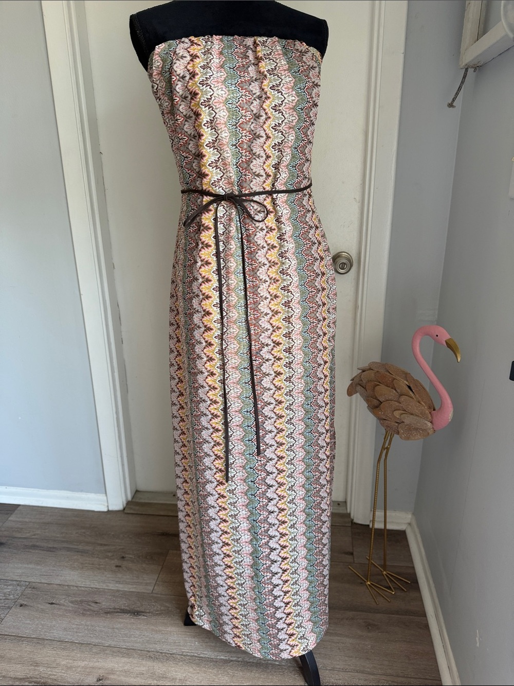 Boston Proper Strapless Maxi Dress in Pink, Green, Yellow